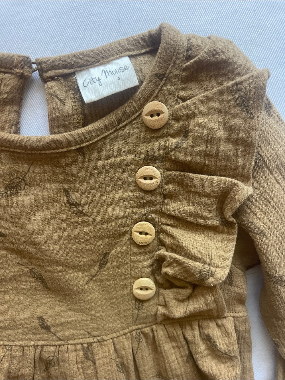 CITY MOUSE Girls Size 4 Long-Sleeve Ruffle Dress in Mustard - Kids - Picture 2 of 12